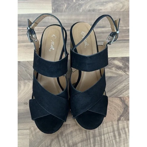 Womens Chunky Heel Sandals Size 8 Platform Clog Suede Boho Black Brown Festival - Picture 3 of 10